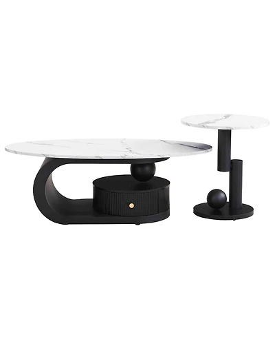 Boyel Living Modern Nesting Coffee Table Set of 2 - Oval and Round Table Set