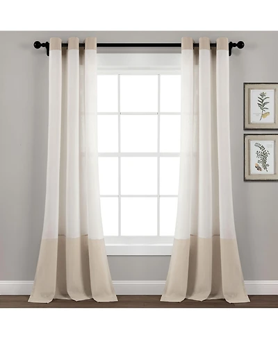 Lush Decor Faux Linen Grommet Colorblock Window Curtain Panel Single 40"W x 84"L Linen - Linen Curtains For Bedroom