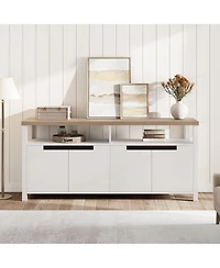 Gaomon 63" Boho Rustic Tv Stand for TVs up to 70 Inch, 4 Doors Open Shelf Entertainment Center