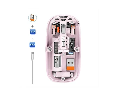 Risokeys Transparent Tri Mode Wireless Mouse Rechargeable Silent 800 1200 1600 Dpi Office Mouse