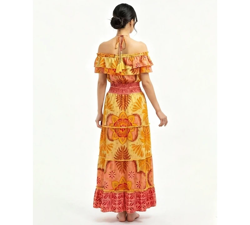 Dotti Women's Ruffled Smocked-Waist Tiered Cover-Up Dress