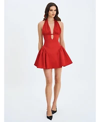Miss Circle Women's Peyton Ruby Plunging Halter Keyhole Mini Dress