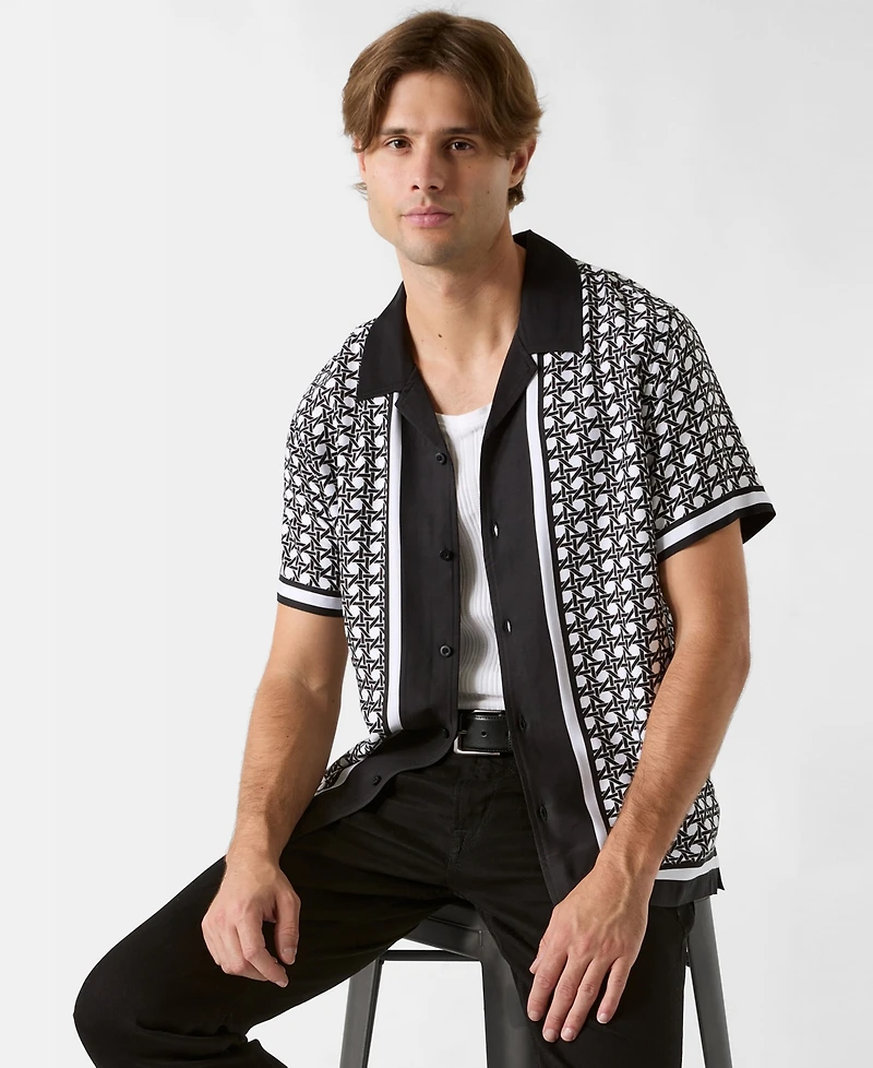 Guess Men's Basketweave Border Short-Sleeve Shirt