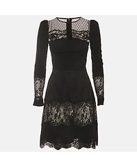 Pre-Owned Dolce & Gabbana Women's Black Brocade Mesh Floral Lace Mini Dress