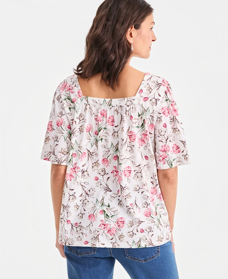 Style & Co Petite Short Flutter-Sleeve Square Neck Knit Top, Macy's Exclusive