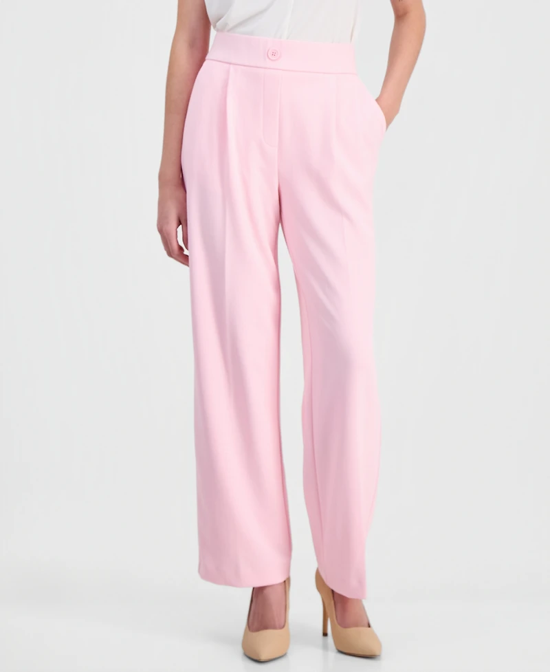 Anne Klein Essentials Petite Pleated Faux-Fly Pull-On Pants