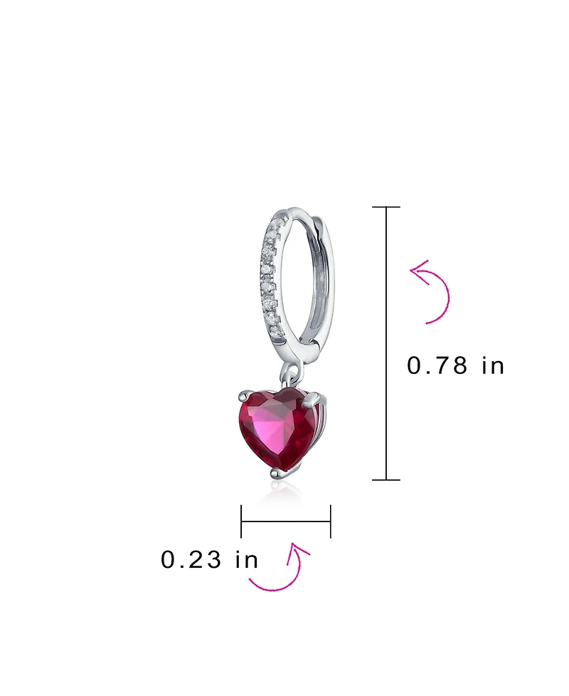 Bling Jewelry Fuchsia Pink Cubic Zirconia Cz Heart Huggie Hoop Lever back Dangling Earrings Sterling Silver Cz Accent