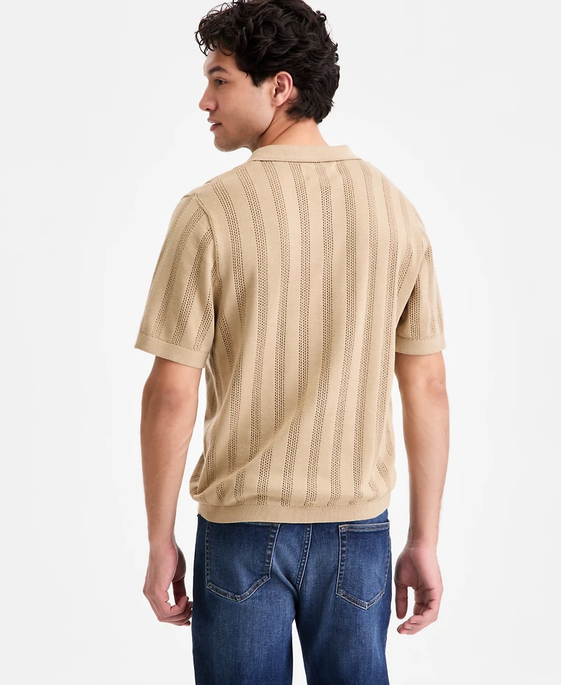 Sun + Stone Men's Mixed-Stitch Johnny Collar Sweater, Macy's Exclusive