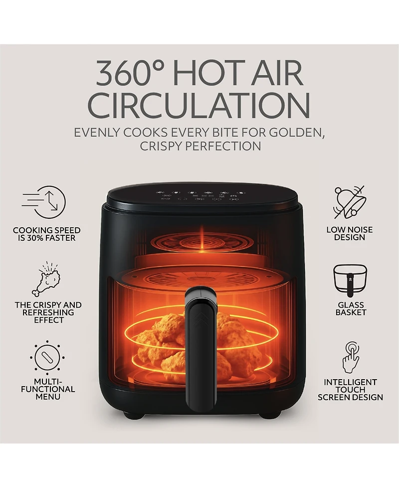 Willow Kitchen 5QT Digital Glass Air Fryer - Self-Cleaning, Touch Screen, Healthier Frying, Watch Your Food Cook