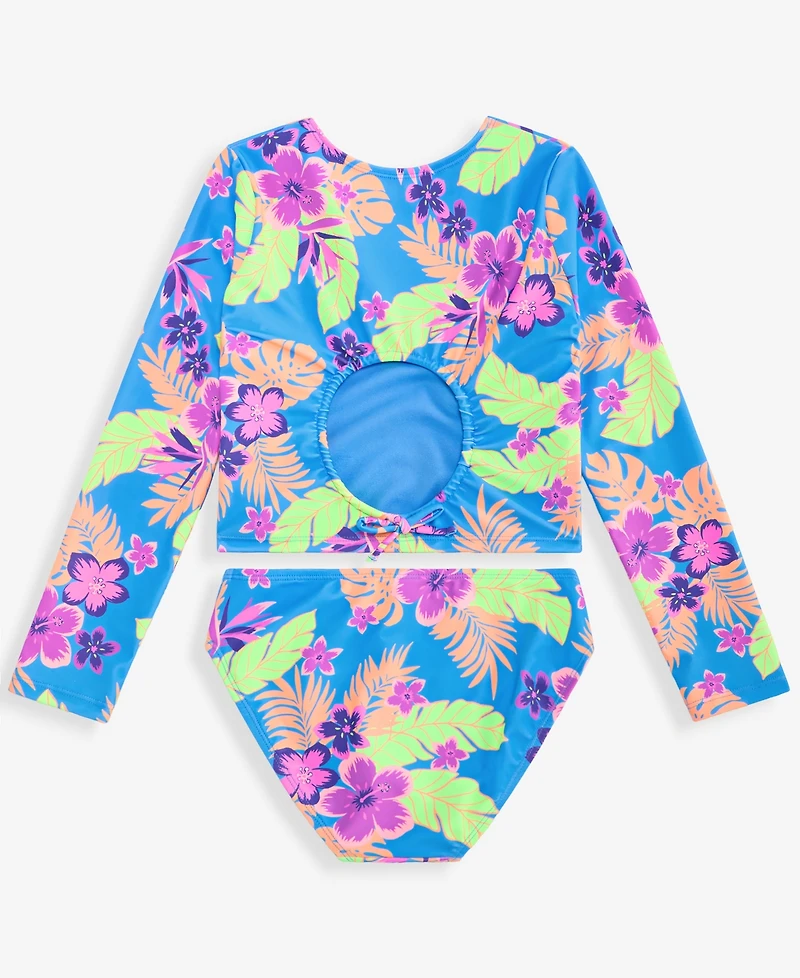 Breaking Waves Girls' 7-16 Cropped Rashguard Tropical-Print 2-Piece Swimsuit