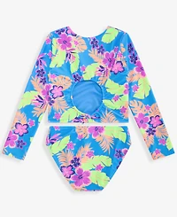 Breaking Waves Girls' 7-16 Cropped Rashguard Tropical-Print 2-Piece Swimsuit