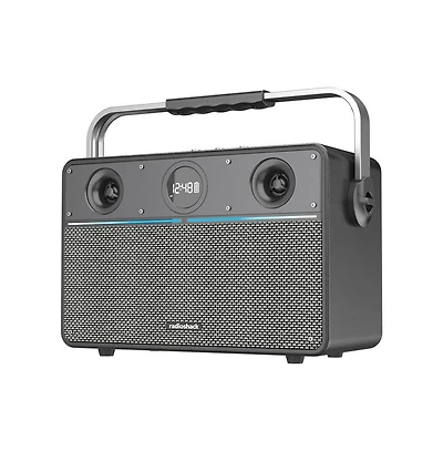 RadioShack 80W Wireless Speaker, Bluetooth/Usb/Aux, Guitar & Mic Inputs, Metallic Finish and Grill For Powerful Sound – Model 4001985