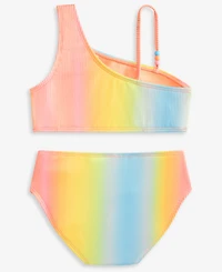 Breaking Waves Girls' 7-16 One-Shoulder Ombre Stripe Swimsuit, 2-Piece Set