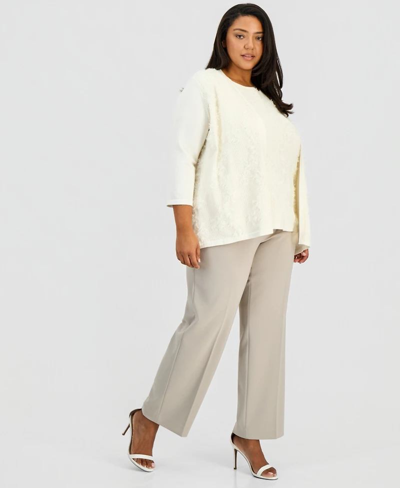 Anne Klein Plus Floral Applique Cardigan Sweater