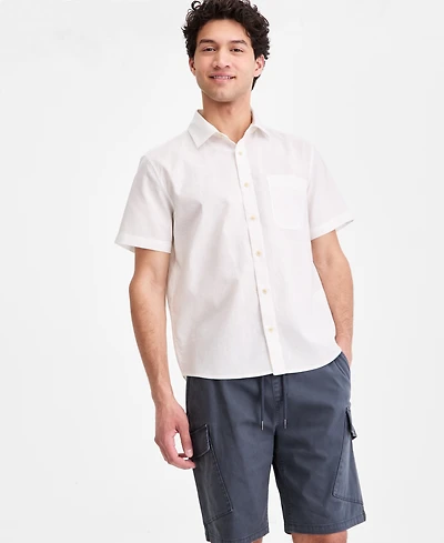 Sun + Stone Men's Devin Linen Blend Woven Short-Sleeve Shirt, Macy's Exclusive