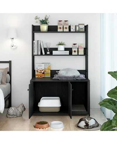 gaomon Litter Box Enclosure with 2 Storage Shelves