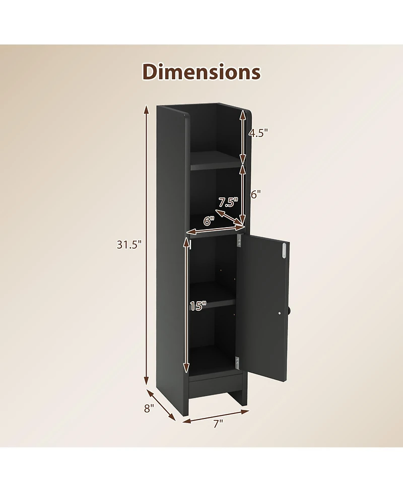 Slickblue Narrow Bathroom Corner Storage Cabinet with Adjustable Shelf