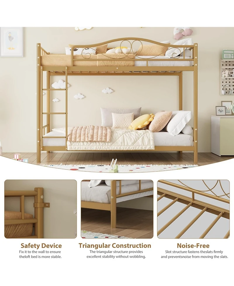 gaomon Bunk Bed Twin Over Twin, Heavy Duty Metal with Safety Guardrail & Ladder, 400 Lbs Weight Capacity, Space-Saving Design, Noise Free.