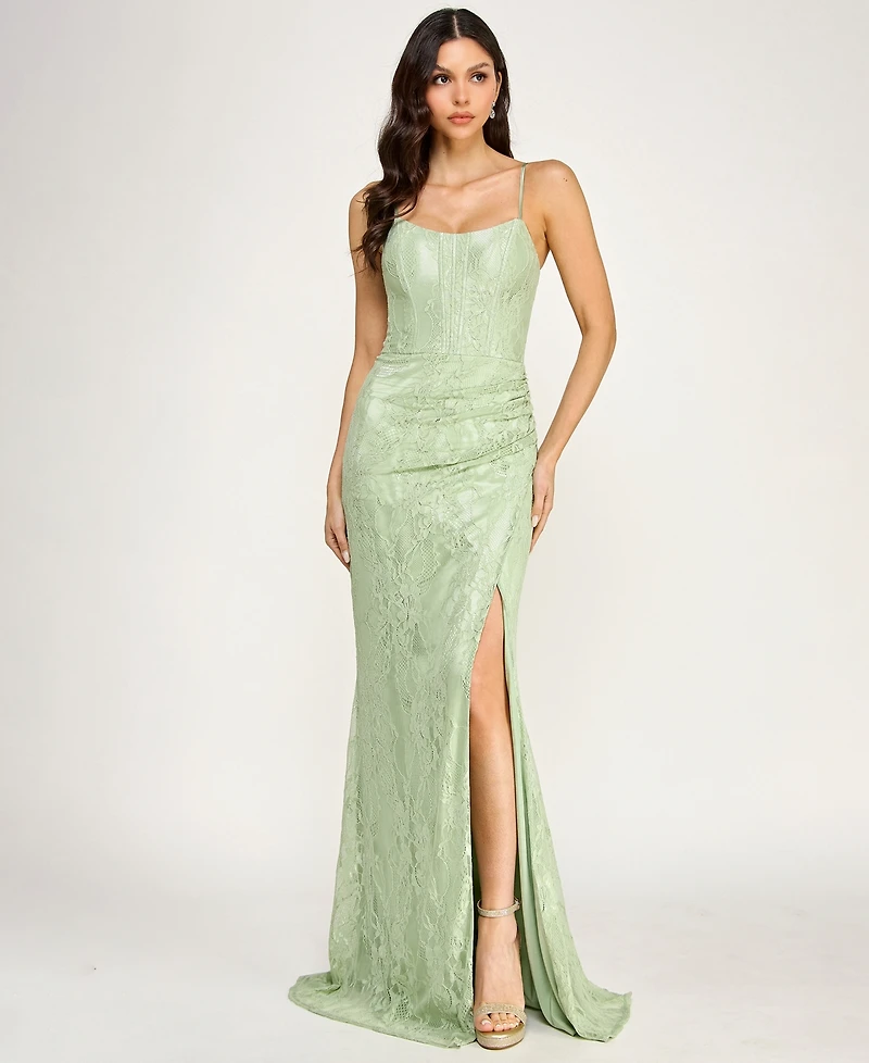 City Studios Juniors' Sequin Corset Strappy Scoop Neck Gown
