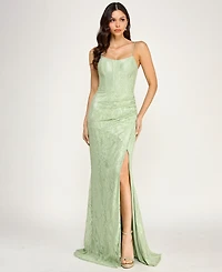 City Studios Juniors' Sequin Corset Strappy Scoop Neck Gown