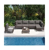 Decksplore 7 Piece Pe Wicker Rattan All Weather Cushion Patio Sectional Sofa Set