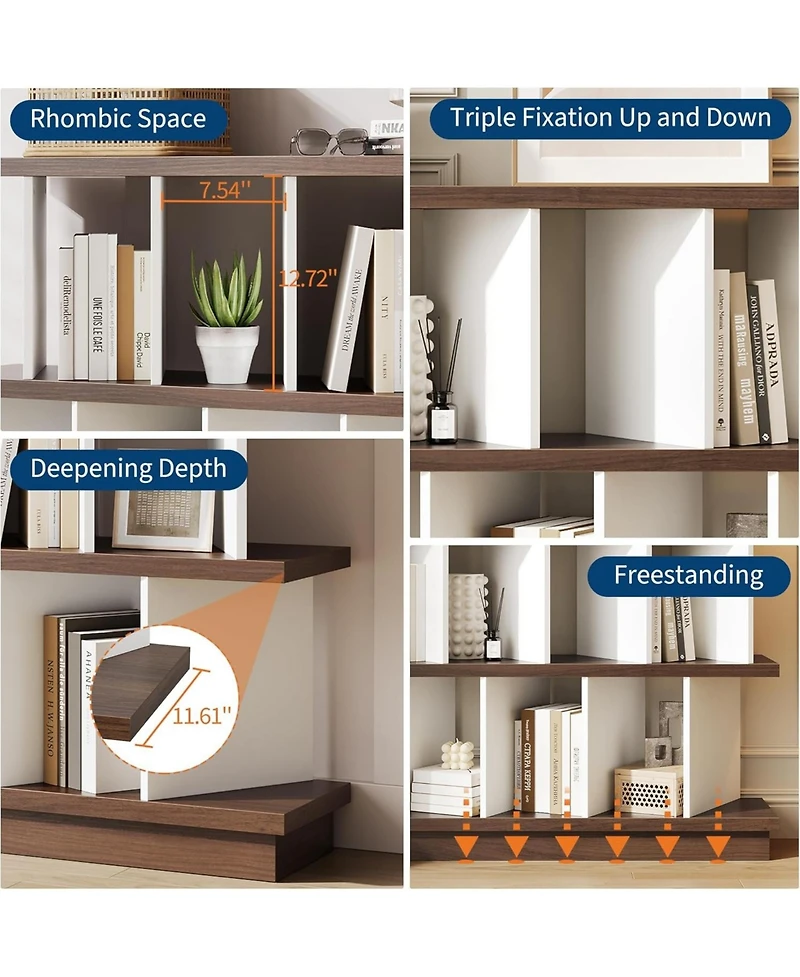 Gaomon 8 Cube Bookcase, Low Open Wood Storage Shelf with Removable Back Panels, Freestanding Bookshelf