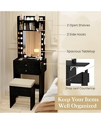 Volenca Compact Vanity Desk Set with 3-Color Lighted Mirror and Power Outlets, Makeup Table
