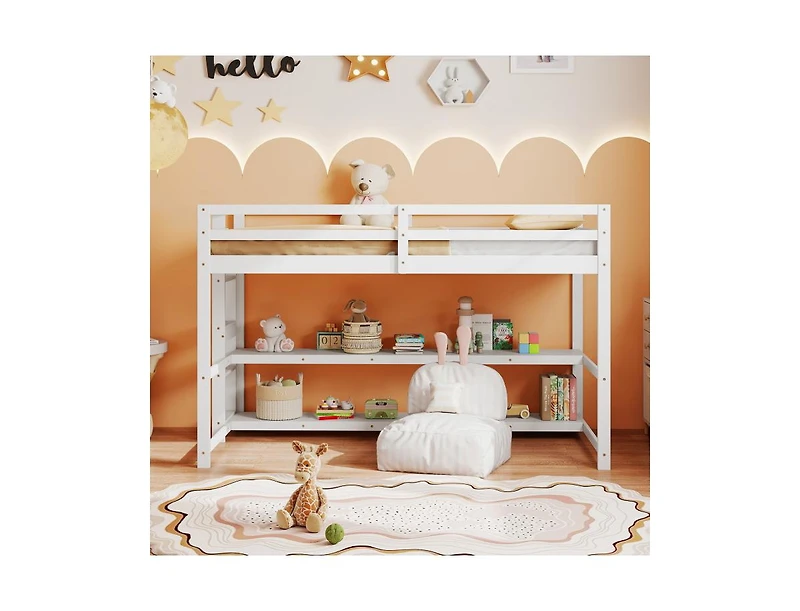 Slickblue Loft Bed Twin Size with Built-In Storage and Ladder - 42