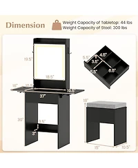 Volenca Space-Saving Vanity Desk with Lighted Mirror and Lights, Bedroom Makeup Table