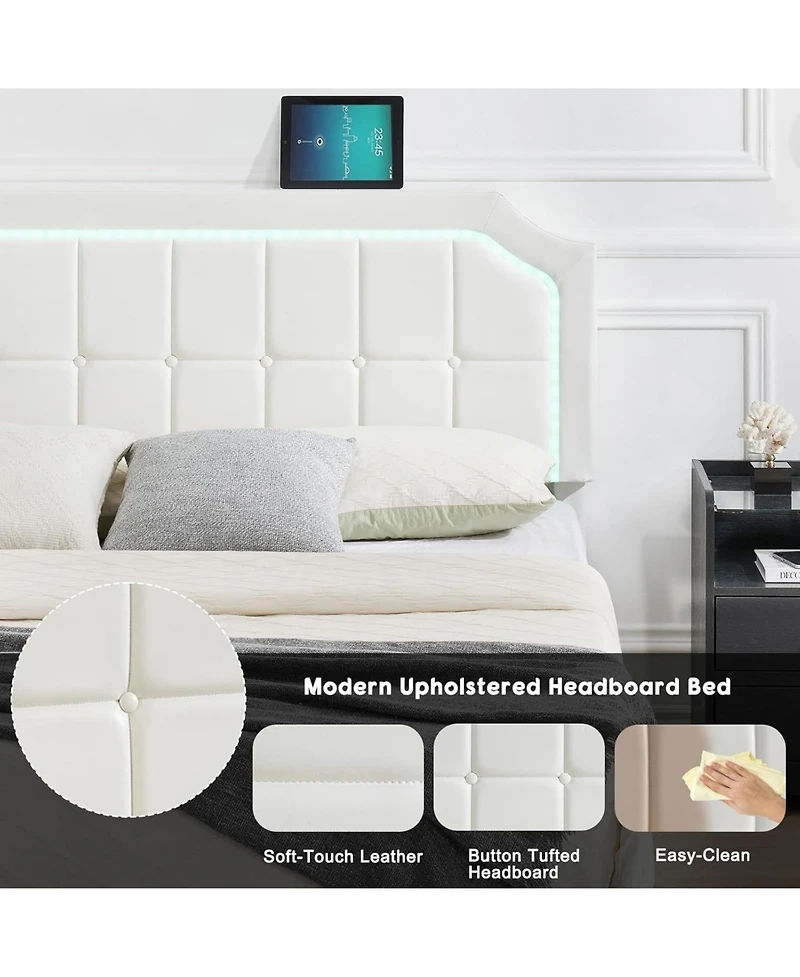 gaomon Queen Floating Platform Bed with Rgb Led Lights, Adjustable Upholstered Headboard, Button-Tufted, Easy Assembly