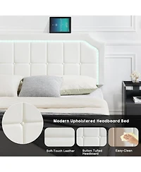 gaomon Queen Floating Platform Bed with Rgb Led Lights, Adjustable Upholstered Headboard, Button-Tufted, Easy Assembly