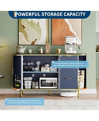 Gaomon Sideboard Buffet Storage Cabinet, 60in Large Modern Fluted Cupboard Coffee Bar Tv Console Cabinet with Adjustable Shelf for Kitchen