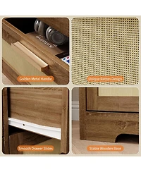 gaomon 10 Drawers Dresser for Bedroom, Rattan Chest of with Spacious Tabletop & Handles, Closet Organizer Tv Stand Living Room,