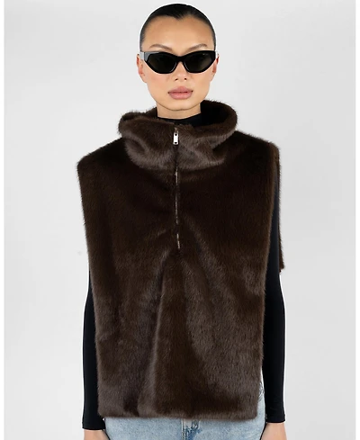 WeWoreWhat Women's Faux Fur Mock neck Vest