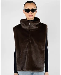 WeWoreWhat Women's Faux Fur Mock neck Vest