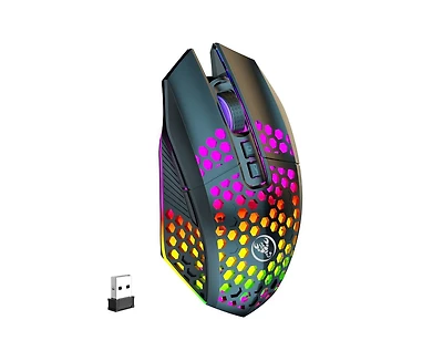 Risokeys 2.4G Wireless Rechargeable Gaming Mouse, Honeycomb Hollow Design, Rgb Backlight, 3-Speed Dpi (800/1200/1600), Silent Click,for Gamers