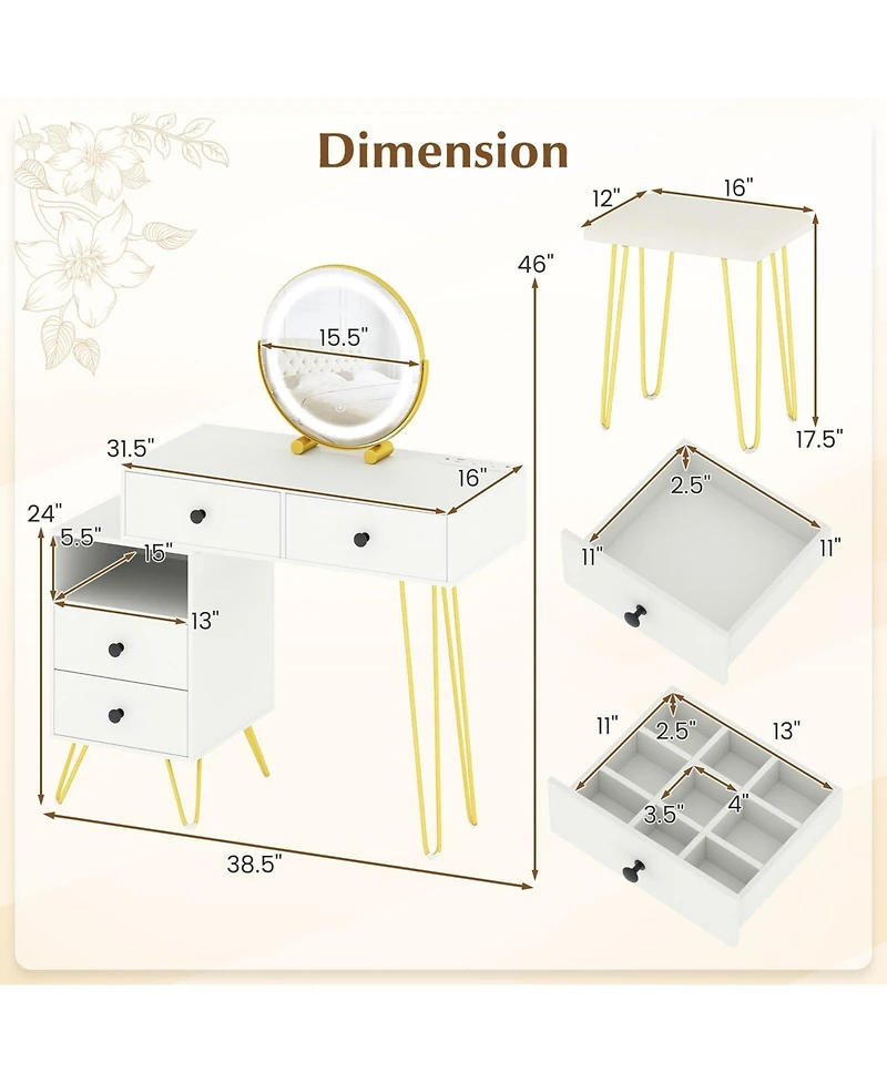 Volenca Modern Dressing Table with Storage Cabinet, Vanity Makeup Desk