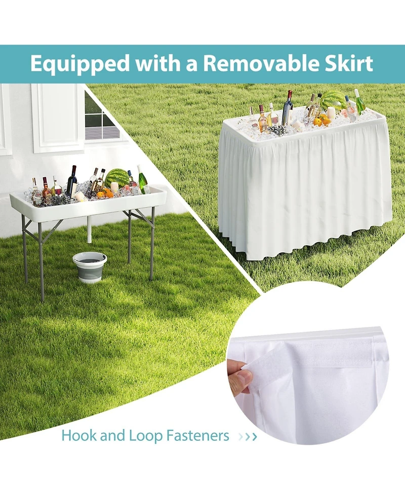 Mecale 4 ft Ice Cooler Folding Table with Large Sink, Portable Ice Bin Serving Table