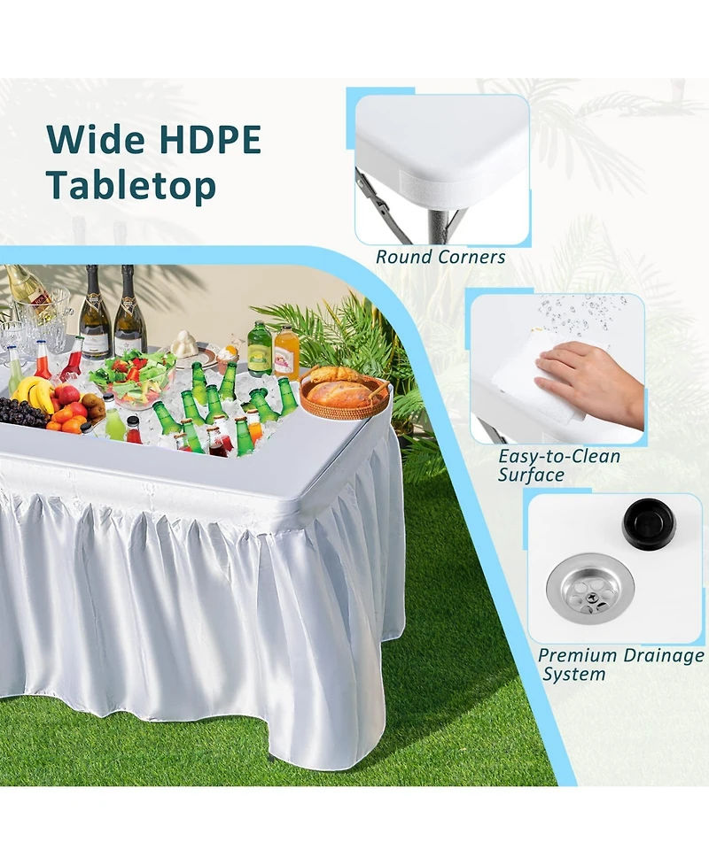 Mecale 4 ft Folding Ice Bin Table with Skirt and Ice Bucket for Camping, Picnic, Wedding