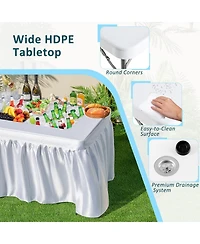 Mecale 4 ft Folding Ice Bin Table with Skirt and Ice Bucket for Camping, Picnic, Wedding