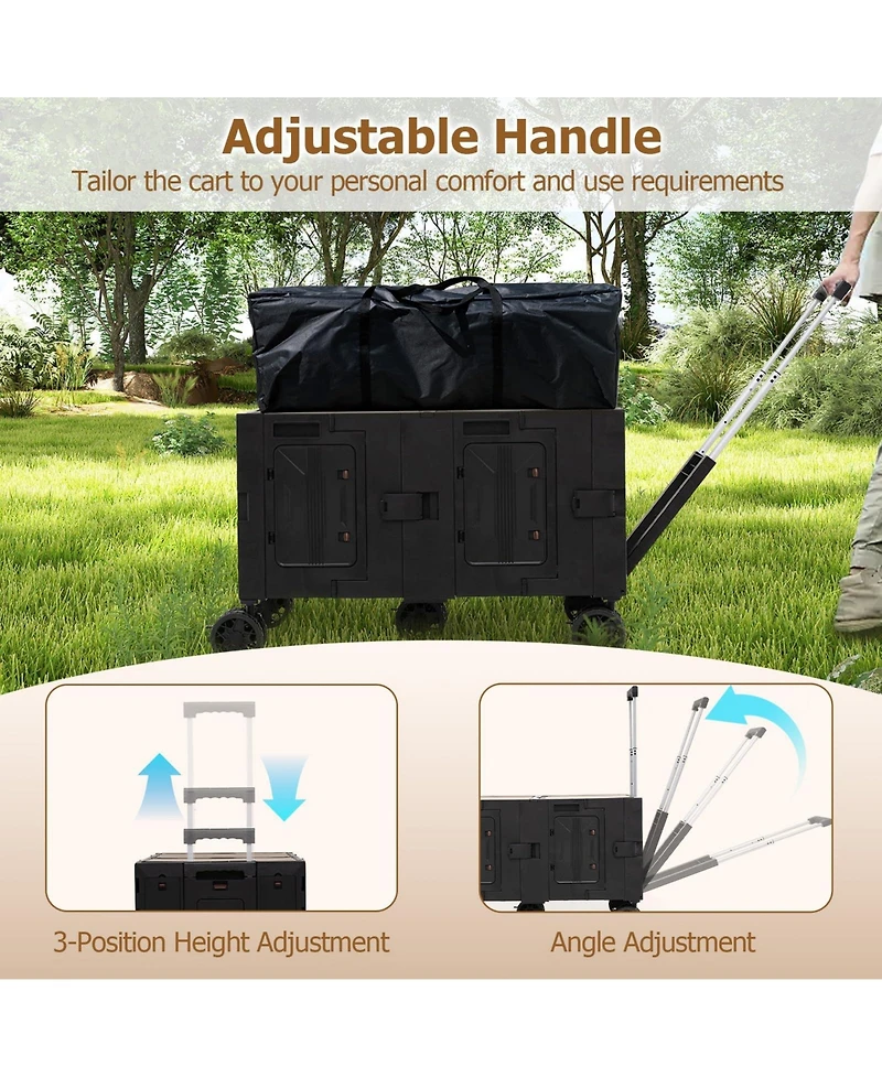 Mecale Large Foldable Utility Cart with 2-Tier Storage Crates and Telescoping Handle