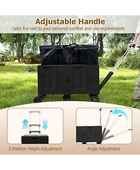 Mecale Large Foldable Utility Cart with 2-Tier Storage Crates and Telescoping Handle