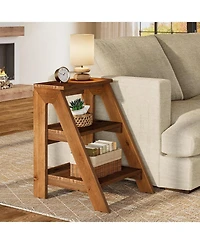 Tribesigns Solid Wood End Table Set of 2, 3-Tier Farmhouse Side Table with Open Storage Shelves, Rustic Nightstand for Living Room