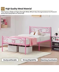 gaomon Twin Metal Platform Bed Frame with Headboard and Footboard, Steel Slat Support, Pink