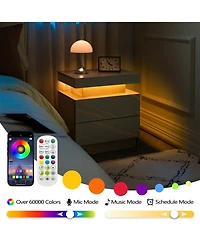 Rainsken Led Nightstand with 2 Drawers, Bedside Table Cabinet with Adjustable Color Lighting, End Side Table for Bedroom, Living Room