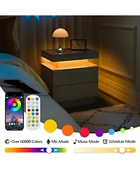 Rainsken Led Nightstand with 2 Drawers, Bedside Table Cabinet with Adjustable Color Lighting, Modern End Side Table for Bedroom, Living Room, Gray