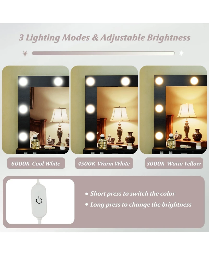 Volenca 31.5" Vanity Desk with Lighted Mirror, 3 Lighting Modes, and Storage Shelves