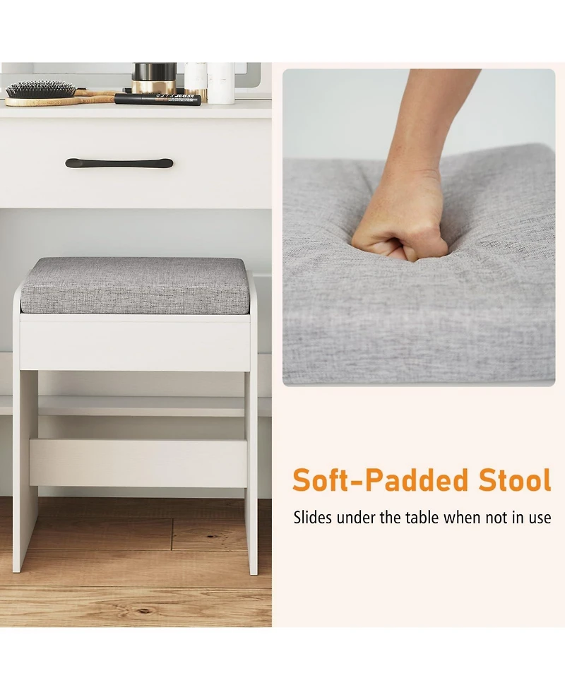 Volenca Vanity Desk and Chair Set with Sliding Lighted Mirror and 4 Drawers, Makeup Table