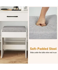 Volenca Vanity Desk and Chair Set with Sliding Lighted Mirror and 4 Drawers, Makeup Table