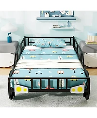 Slickblue Kids Twin Size Car Bed Frame with Safety Rails and Metal Frame - 42